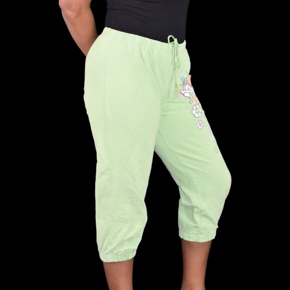 Vintage Supergirl Sweatpants Green Cropped Tattoo Capri Pants Joggers Y2K Small - Picture 8 of 16